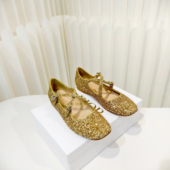 Christian Dior Sparkly Cross Strap Flat Ballet Shoes