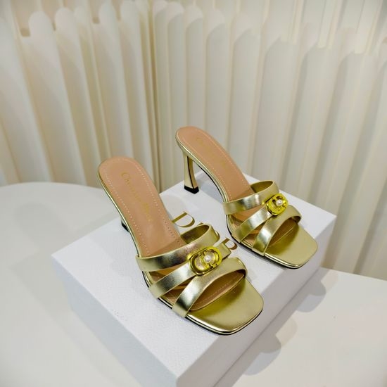 Christian Dior CD Elegant High-Heeled Sandals with Pearl Accents