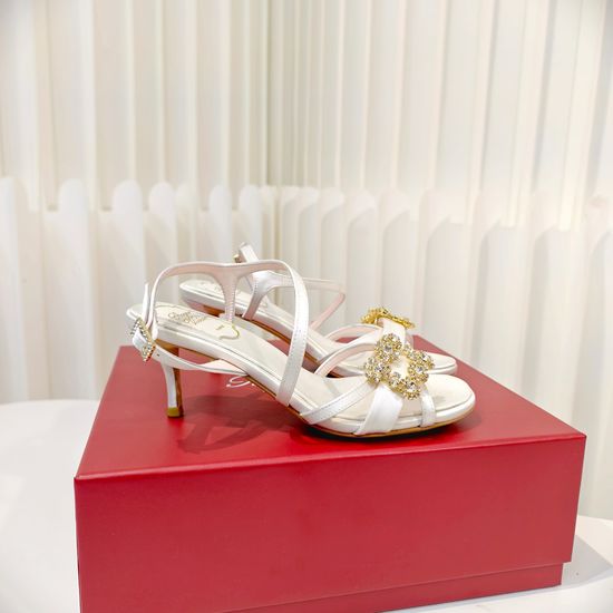 Roger Viver Satin Rhinestone Buckle Stiletto Heel Sandals