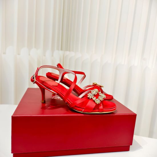 Roger Viver Satin Rhinestone Buckle Stiletto Heel Sandals