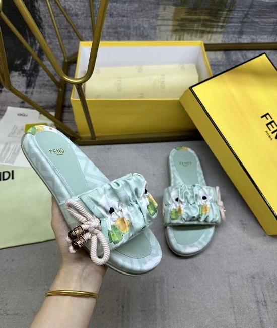 Fendi Satin Bow Flat Slides With Sheepskin Insole