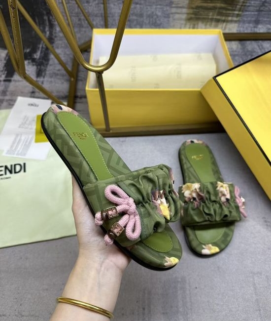 Fendi Satin Bow Flat Slides With Sheepskin Insole