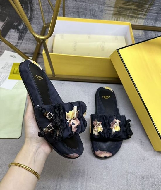 Fendi Satin Bow Flat Slides With Sheepskin Insole