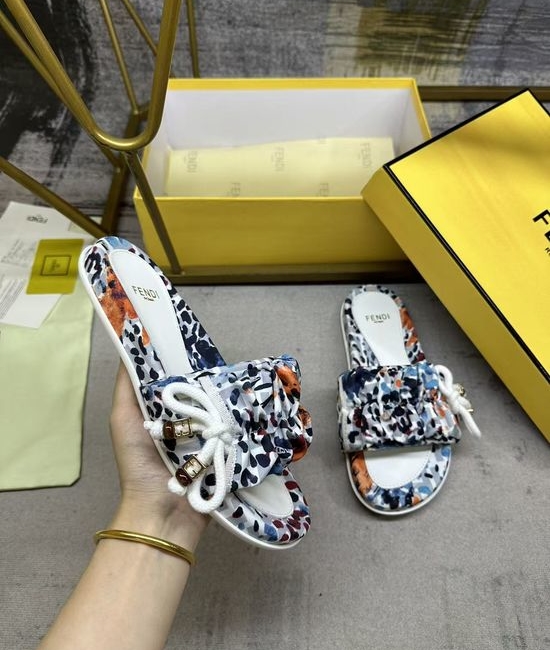 Fendi Satin Bow Flat Slides With Sheepskin Insole
