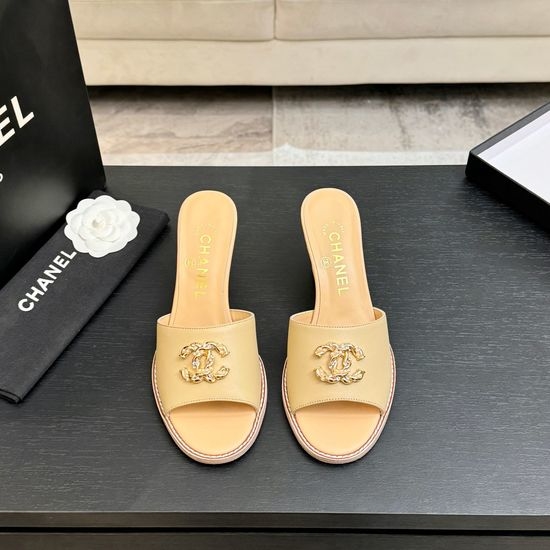 Chanel Classic Emblem Sheepskin Wedge Slide Sandals