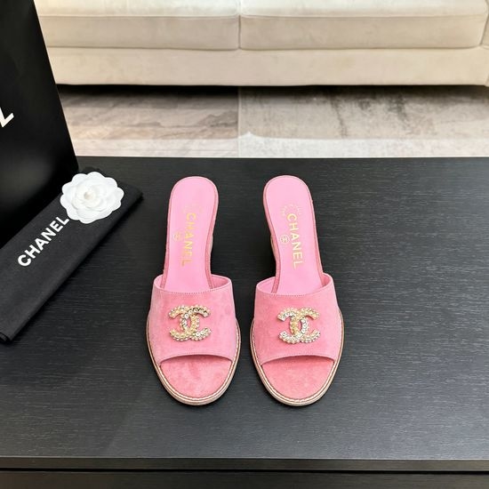 Chanel Classic Emblem Sheepskin Wedge Slide Sandals