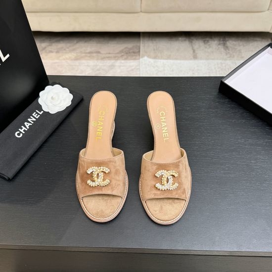 Chanel Classic Emblem Sheepskin Wedge Slide Sandals