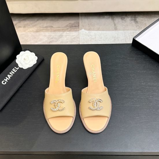 Chanel Classic Emblem Sheepskin Wedge Slide Sandals