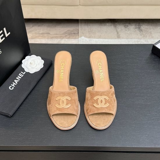 Chanel Classic Emblem Sheepskin Wedge Slide Sandals