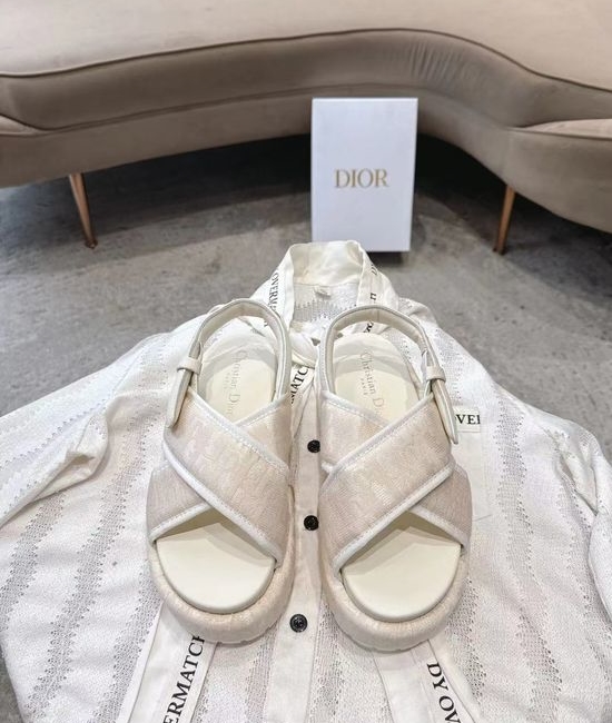 Christian Dior CD Classic Leather Strap Slides with Decorative Buckle