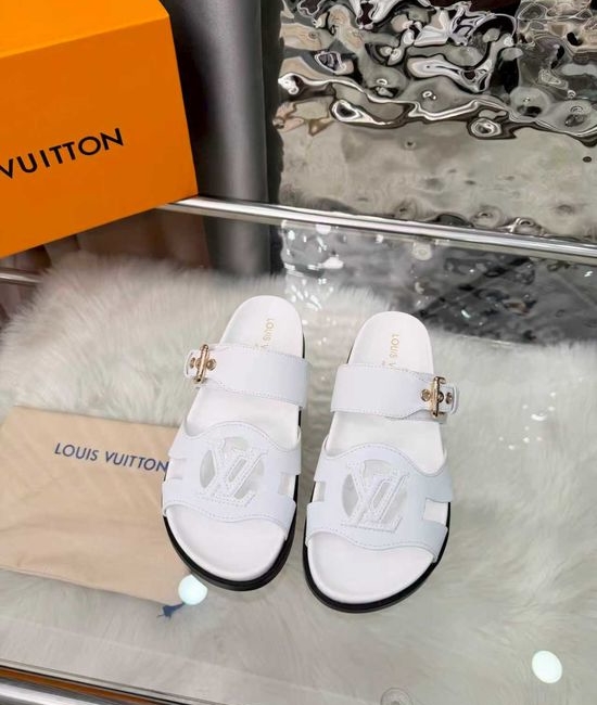 Louis Vuitton LV Premium Cowhide Leather Lined Platform Slides