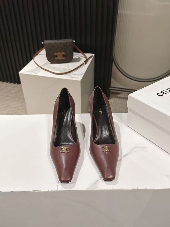Celine Pointed Toe Leather Dress Pumps Elegant Comfortable Low Heel Shoes