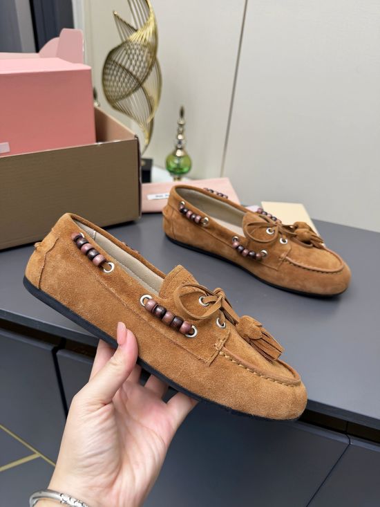 Miu Miu Suede Tassel Slip On Shoes Comfortable Non Slip Sole