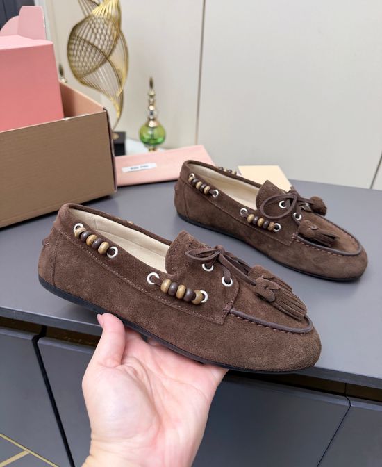 Miu Miu Suede Tassel Slip On Shoes Comfortable Non Slip Sole