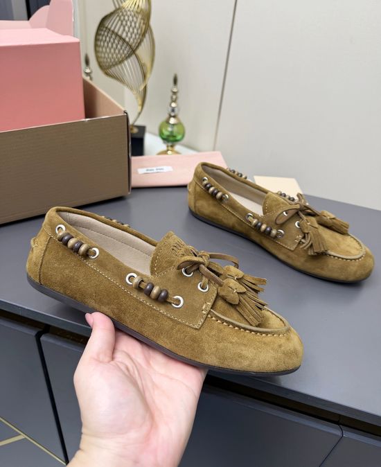 Miu Miu Suede Tassel Slip On Shoes Comfortable Non Slip Sole