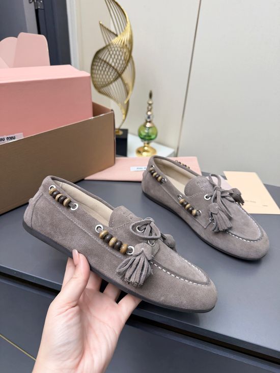 Miu Miu Suede Tassel Slip On Shoes Comfortable Non Slip Sole