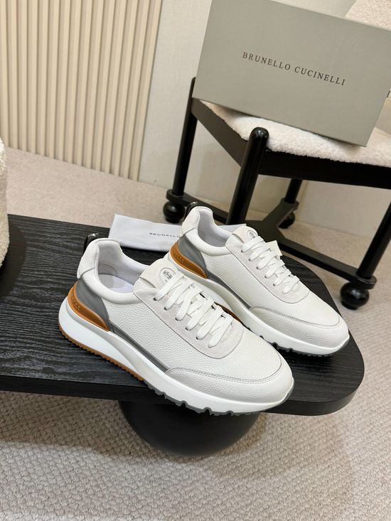 Brunello Cucinelli Grain Leather Casual Sneakers With Non-slip Foam Sole