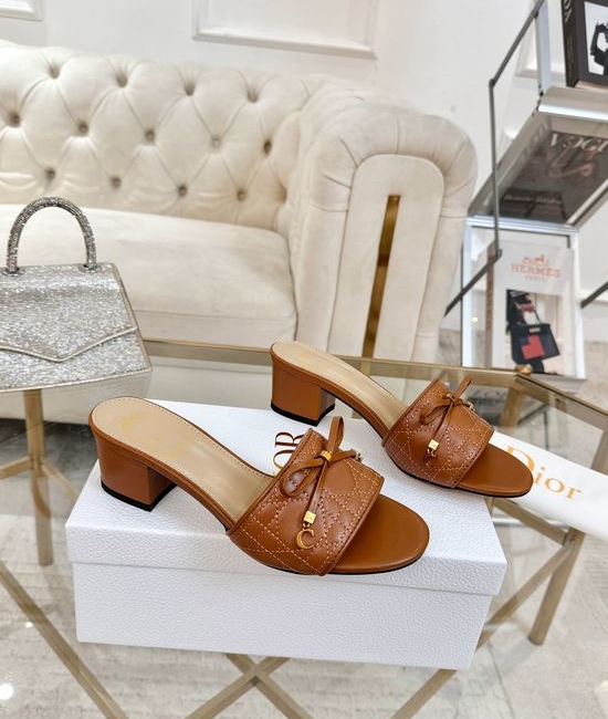 Christian Dior CD Sheepskin Slides With Embroidery Bow Metal Accents