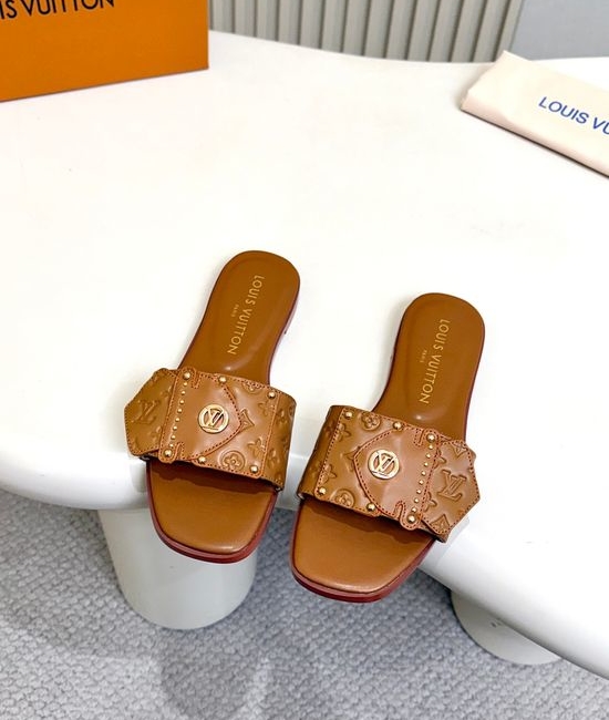 Louis Vuitton LV Embossed Leather Mule Shoes with Rivet Details
