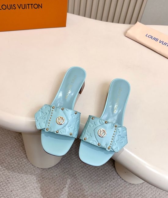 Louis Vuitton LV Embossed Pattern Flat Mules Rivet Decor Leather Shoes
