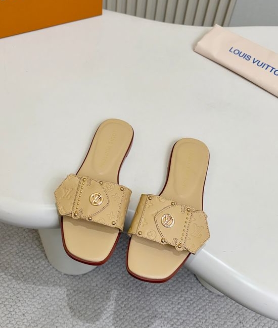 Louis Vuitton LV Embossed Leather Mule Shoes with Rivet Details