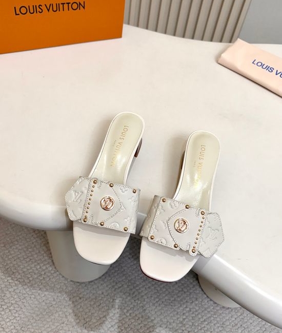 Louis Vuitton LV Embossed Pattern Flat Mules Rivet Decor Leather Shoes