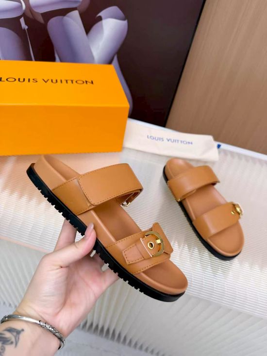 Louis Vuitton Cowhide Canvas Lined Slides Comfort Sandals