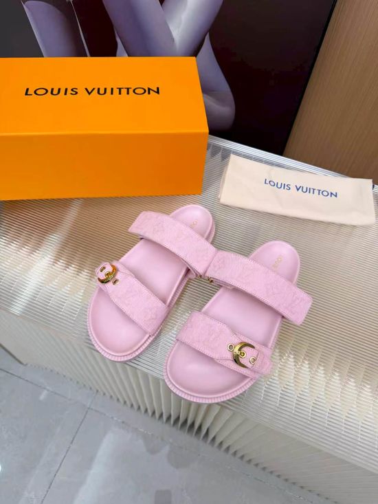 Louis Vuitton Cowhide Canvas Lined Slides Comfort Sandals