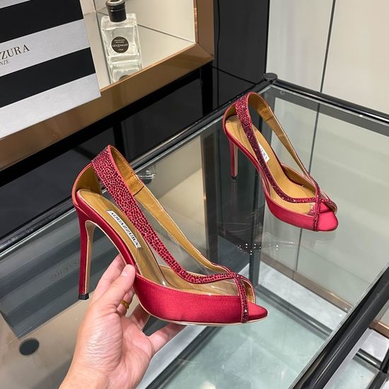 Aquazzura Rhinestone Decor High Heel Sandals Shiny Satin Upper Party Shoes