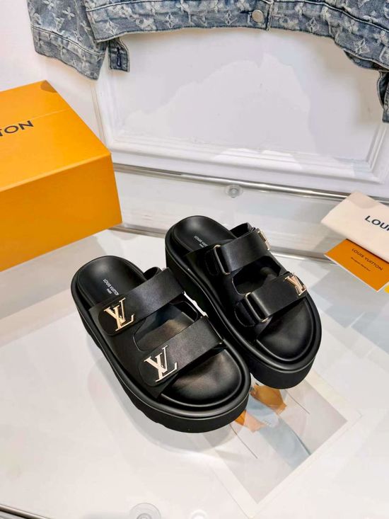 Louis Vuitton Adjustable Hook and Loop Strap Platform Slides