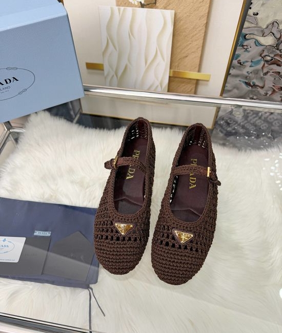 Prada Ballet-inspired Straw Woven Flat Shoes