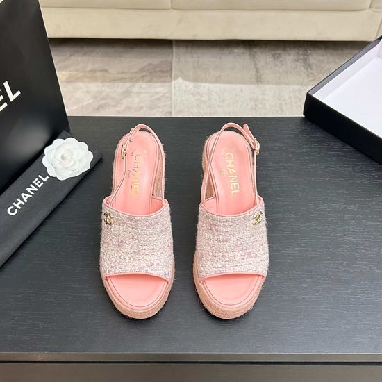 Chanel Genuine Leather Wedge Sandals with Premium Packaging