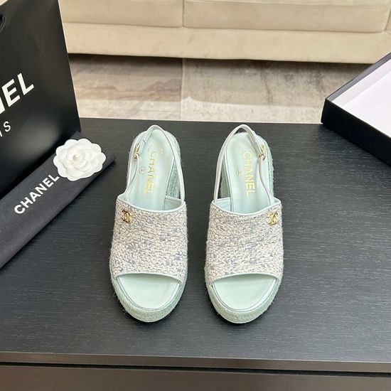 Chanel Genuine Leather Wedge Sandals with Premium Packaging
