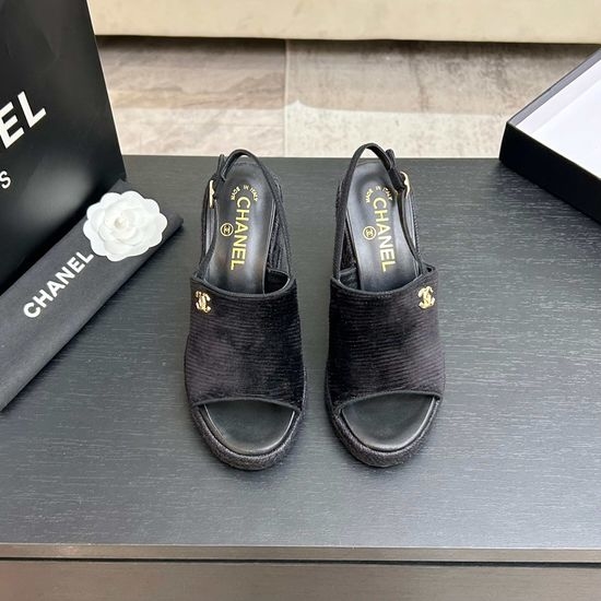 Chanel Genuine Leather Wedge Sandals with Premium Packaging