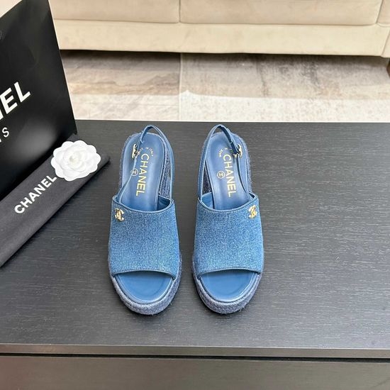 Chanel Genuine Leather Wedge Sandals with Premium Packaging