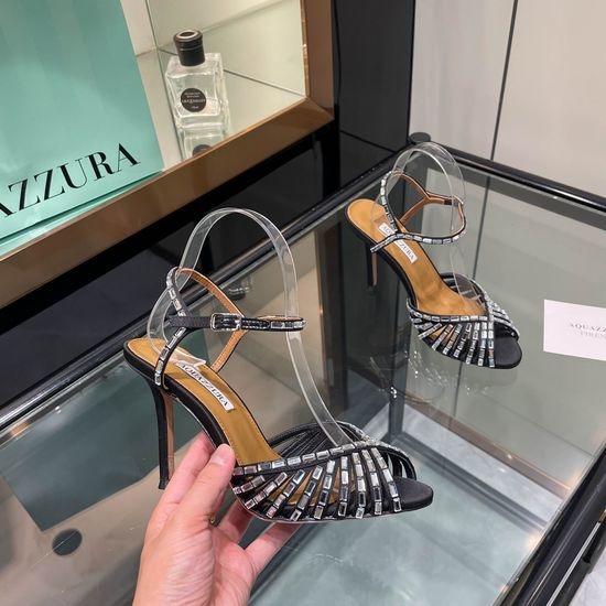 Aquazzura Rhinestone Embellished Round Toe High Heel Sandals