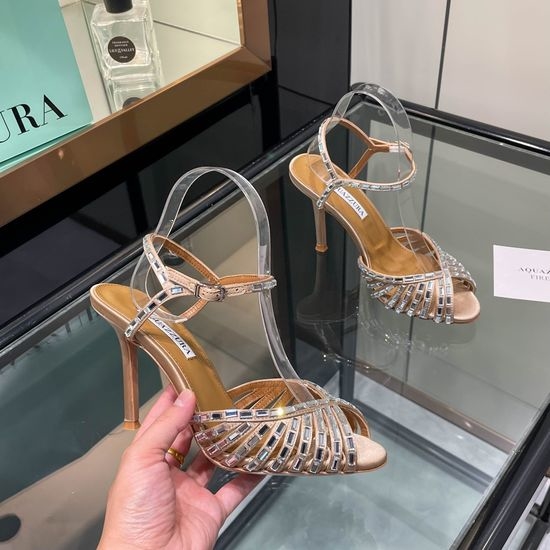 Aquazzura Rhinestone Embellished Round Toe High Heel Sandals