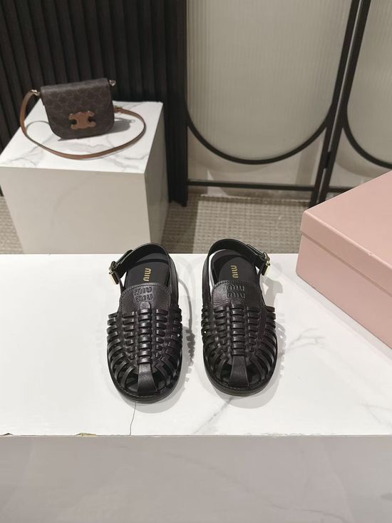 Miu Miu Woven Leather Closed Toe Adjustable Strap Sandals