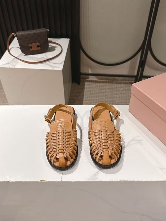 Miu Miu Woven Leather Closed Toe Adjustable Strap Sandals
