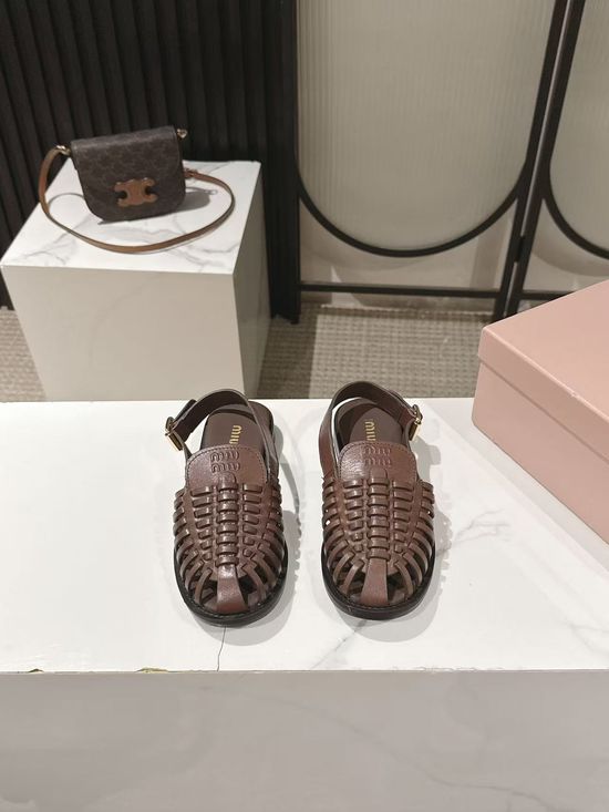 Miu Miu Woven Leather Closed Toe Adjustable Strap Sandals
