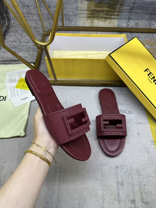 Fendi Wide Strap Flat Slides with Tone-on-Tone Pattern