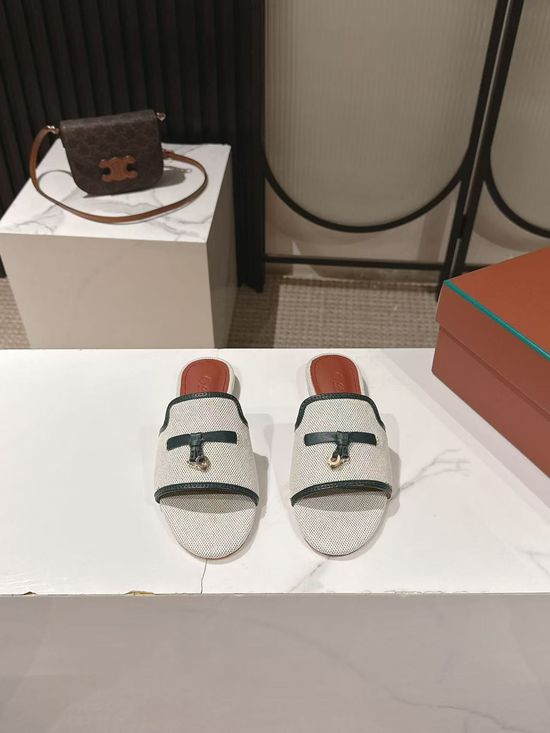 Loro Piana Fringed Buckle Slide Sandals Soft Comfortable Casual Daily Footwear