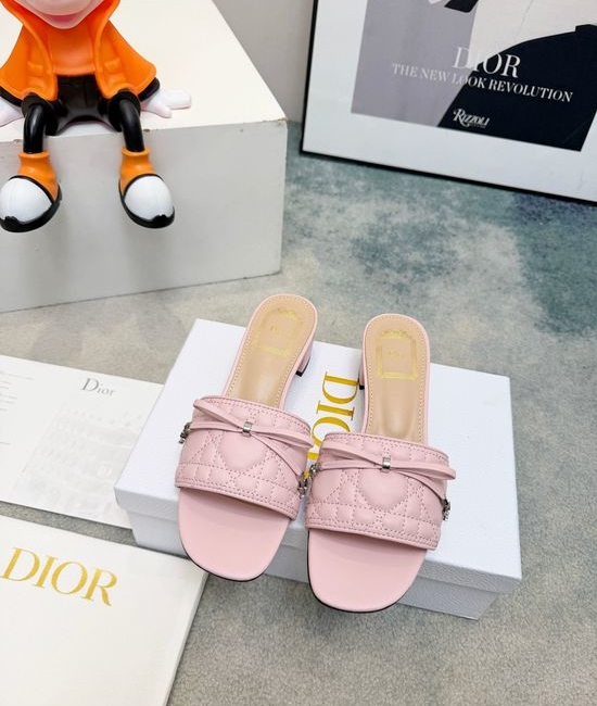 Christian Dior CD Embossed Leather Slides with Gold Tone Buckle