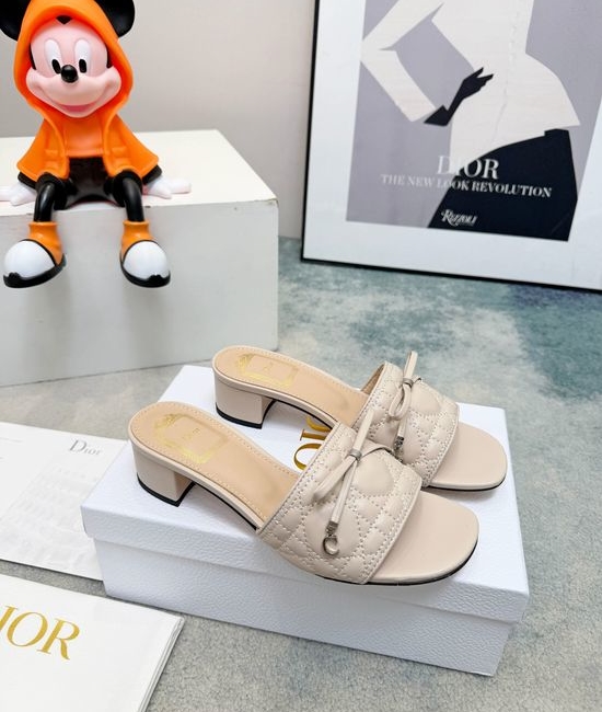 Christian Dior CD Embossed Leather Slides with Gold Tone Buckle