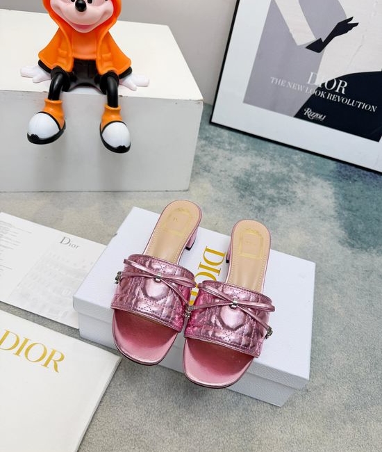 Christian Dior CD Embossed Leather Slides with Gold Tone Buckle