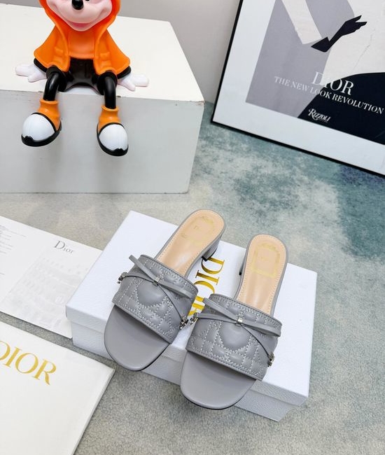Christian Dior CD Embossed Leather Slides with Gold Tone Buckle