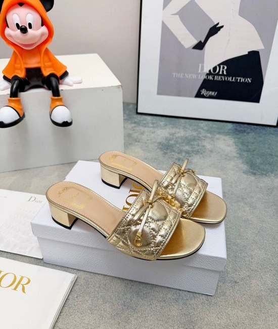 Christian Dior CD Embossed Leather Slides with Gold Tone Buckle