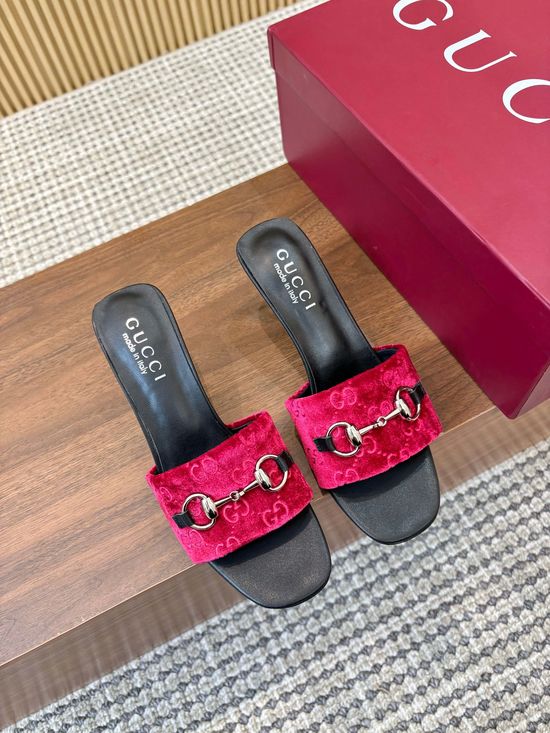 Gucci Monogram Pattern High Heel Slides Premium Leather Outsole