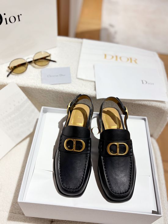 Christian Dior Leather Dress Shoes with Decorative Metal Buckle