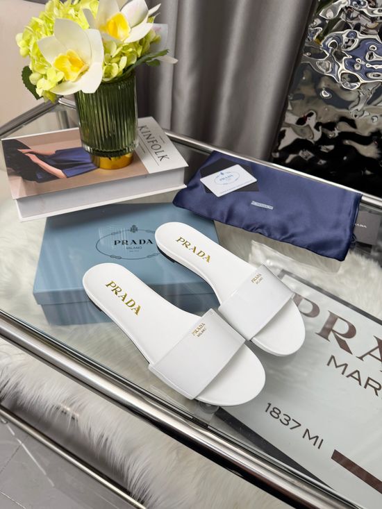 Prada Chunky Heel Slides Comfortable Non-slip Durable Sole